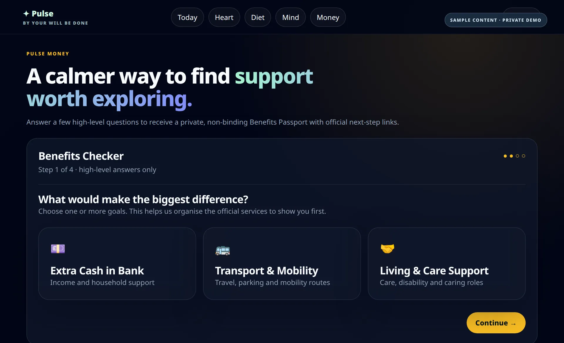 Illustrative preview based on the Pulse UK Benefits Checker workspace