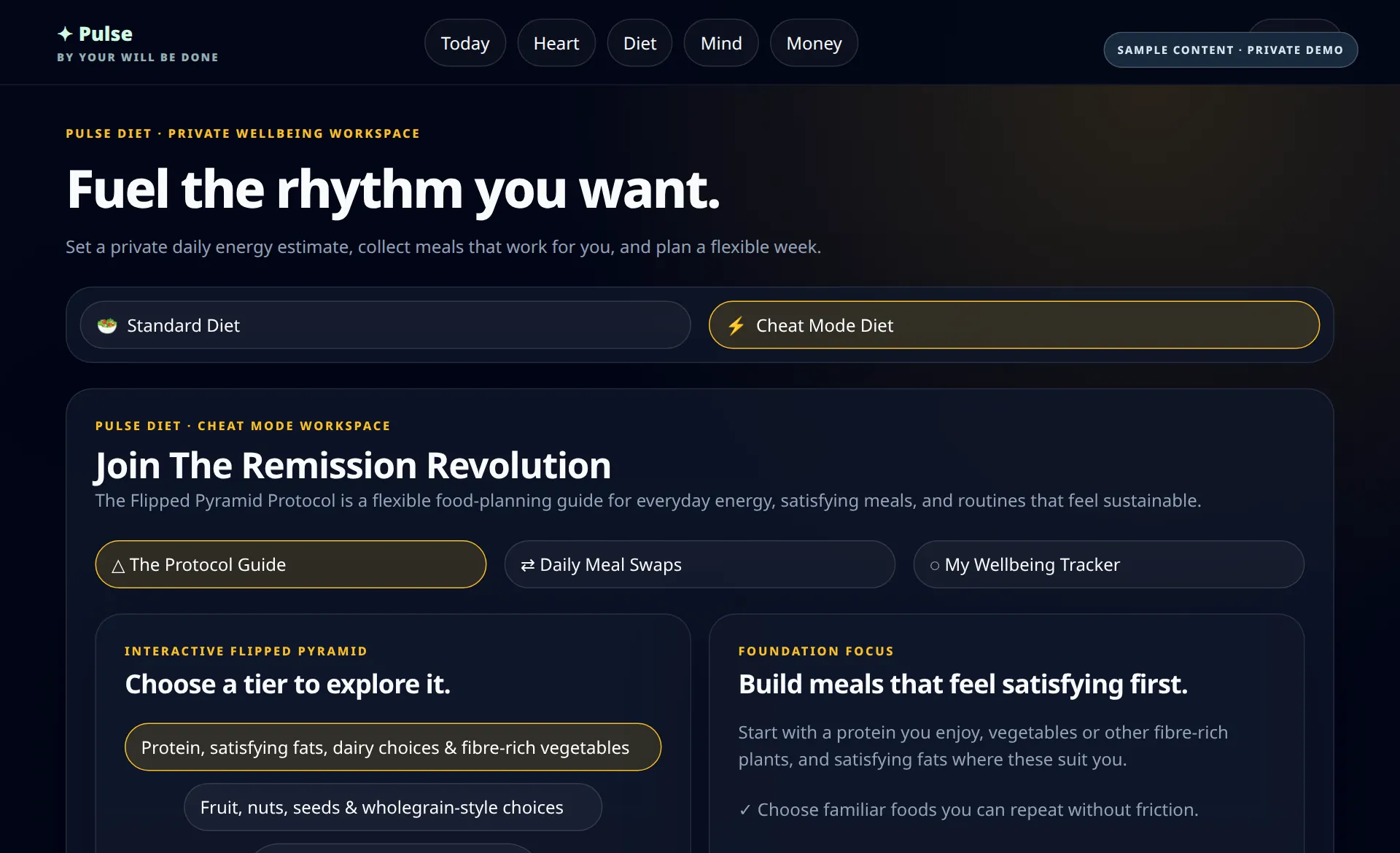 Illustrative preview based on the Pulse Cheat Mode Diet workspace